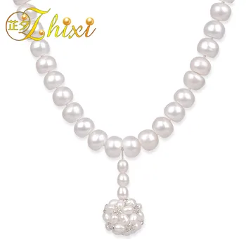 

ZHIXI Freshwater Pearl Necklace Fine Jewelry White Freshwater Pearl Choker Necklace Women Trendy For Wedding Party Gift X120
