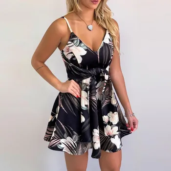 Summer Chiffon Dress Women Summer Sexy V Neck Print Bodycon Strappy Tie Up Flare Short Mini Dress vestido 2019 Sexy Dresses #zj Summer Chiffon Dress Women Summer Sexy V Neck Print Bodycon Strappy Tie Up Flare Short Mini Dress vestido 2019 Sexy Dresses #zj