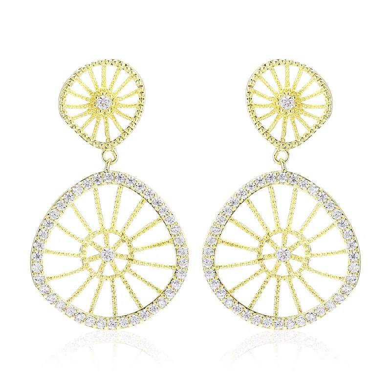 

XIUMEIYIZU Fan Lemon Shape Copper Dangle Earrings Yellow CZ Zircon Earring For Women Girls Dance Party Ear Jewelry Delicate