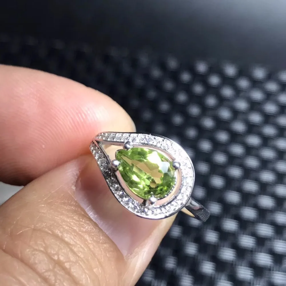 Natural olivine water drop ring 925 silver producer wholesale price