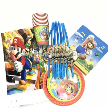 

51pcs/lot Super Mario Theme Disposable Tableware Set Mario Bros Theme Party Cup Plate Baby Shower Party Supplies Decorations