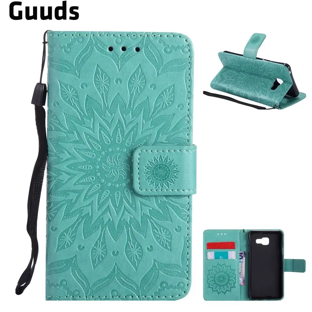 Embossing Sunflower Leather Wallet Case for Samsung Galaxy A3 2016 A310 - Green