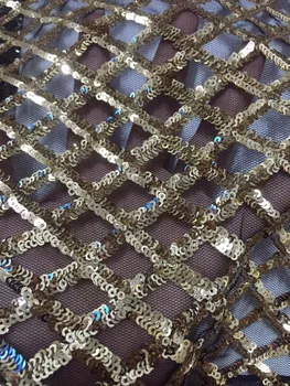 

African Sequins Lace Fabric 2019 Gold Line Embroidered Nigerian Laces Fabrics High Quality French Tulle Lace Fabric For Women