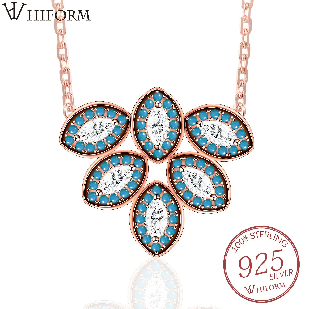 

925 Sterling Silver Tree Leaf Pendant Necklaces With Cubic zirconia For Female Natural Stone Turquoises Luxury Jewelry