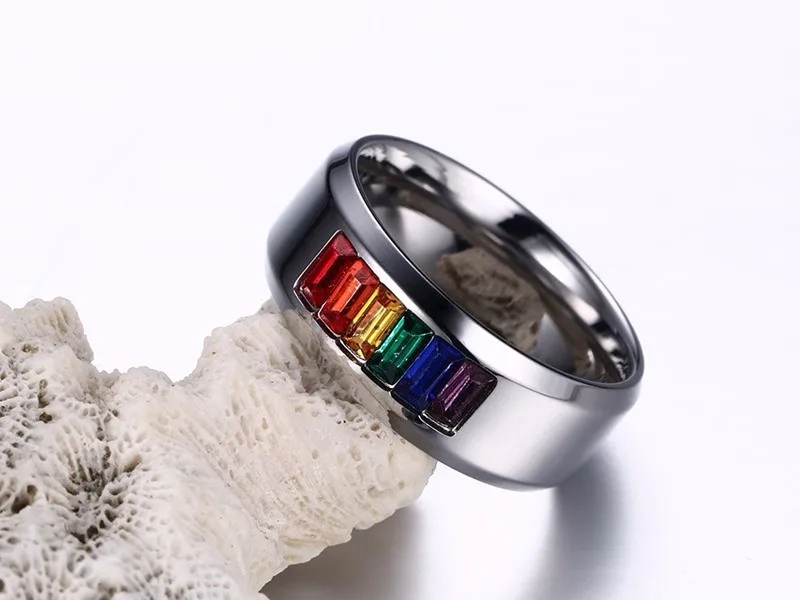 Кольцо большого размера разноцветный со стразами LGBT для женщин 316L женское из нержавеющей стали Радужное украшение для свадьбы помолвки