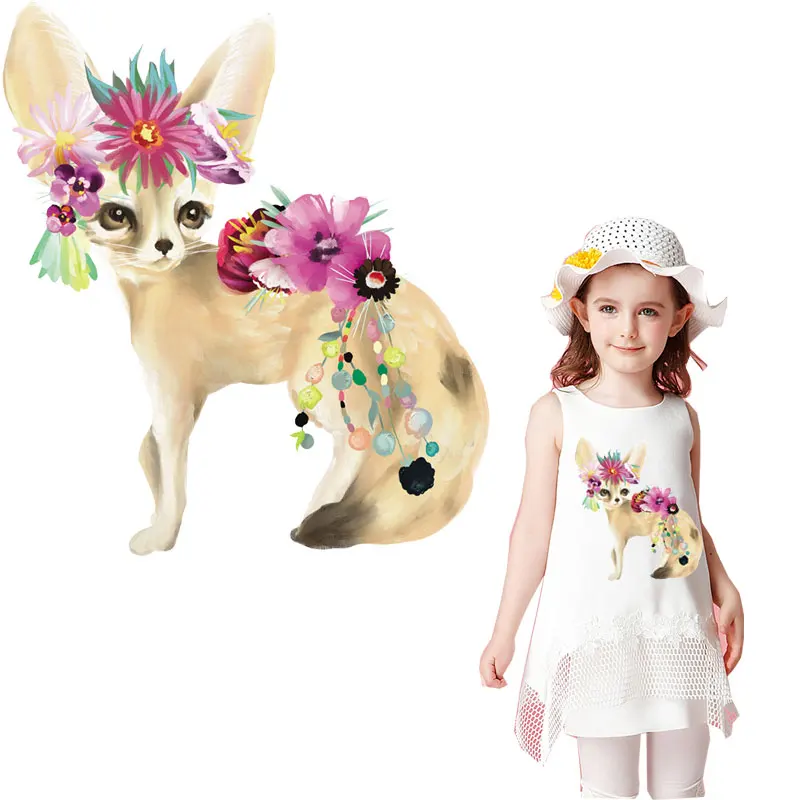 

new flower fox iron on patches for clothing thermal stickers heat transfert for girls clothes bag diy decor parches para la ropa