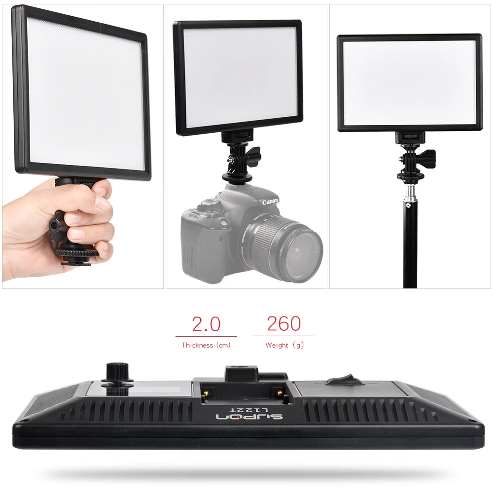  SUPON L122T LED 3300K-5600K Ultra thin LCD Bi-Color & Dimmable Studio Video Lamp Panel for Camera D - 32779376831