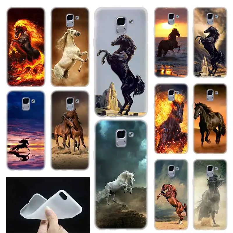 

case Soft Cover TPU Coque For Samsung Galaxy J6 J8 J3 J5 J7 J4 Plus 2018 2016 2017 EU Prime Pro Ace j610 Finest Horses