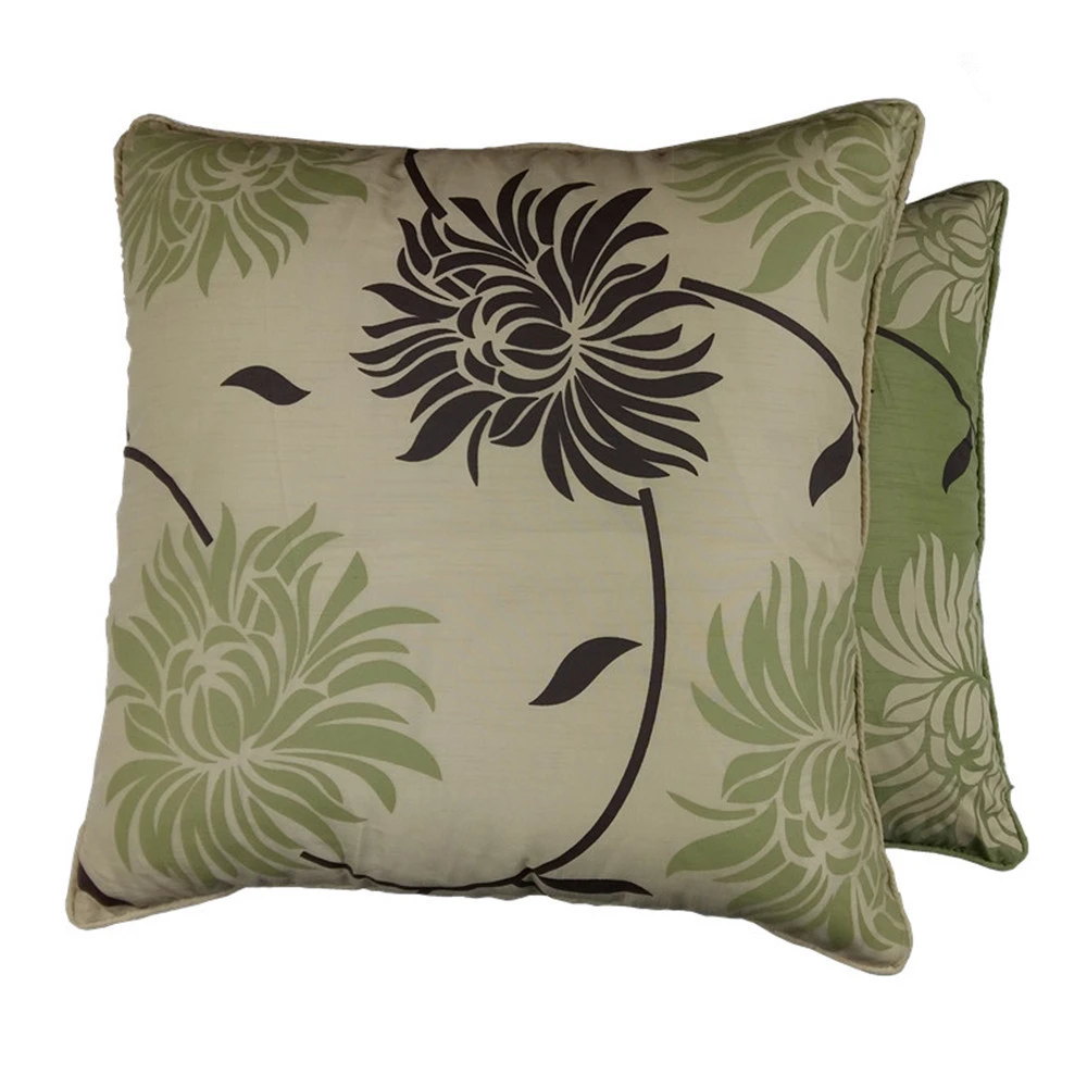 Floral Cushion Cover Cream Green Color Throw Pillow Case Polyester