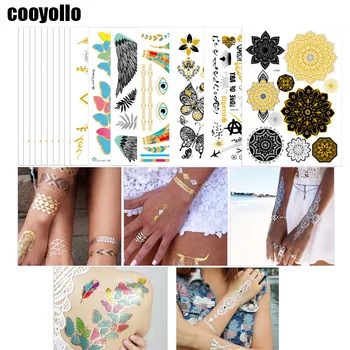 

5Pcs Metallic Gold Pattern Temporary Tattoo Stickers Men Women Body Art Chain Bracelet Fake Jewelry Waterproof Sticker 20*15cm