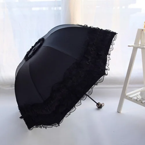 Маленькое Воздушное кружево принцесса зонтик черный клей солнцезащитные очки анти-ультрафиолетовое солнце трехсложный Зонт солнечные зонтики - Цвет: 6