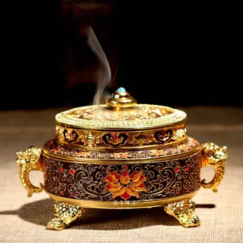 

Buddha copper alloy enamel plate incense incense sandalwood incense burner Lotus temple supplies