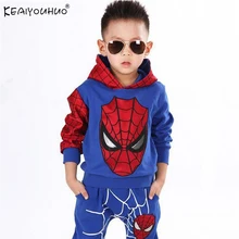 KEAIYOUHUO/Коллекция года, Весенняя детская одежда костюм «Человек-паук» комплекты с длинными рукавами хлопковые комплекты одежды для мальчиков Детский спортивный костюм с капюшоном