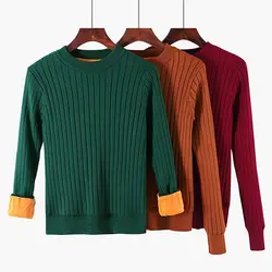 ONLYSVTER Thick толстый теплый женский зимний свитер плюс бархатный пуловер и свитер модный вязаный край женский свитер