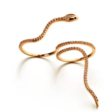 Nuevo Diseño AAA Cubic Zircon Crystal Serpiente Doble Anillo de Dedo para Las Mujeres Chapado En Oro Marca Bague