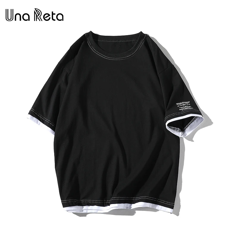 

Una Reta Mens T Shirts Street style 2019 New Short Sleeve O-Neck Casual Tops Tees Mens Hip Hop Fake two pieces Summer T shirs