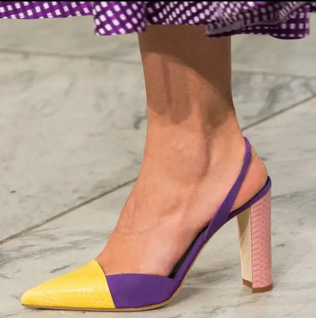 Bout De as Hauts Couleur Femmes Serpent Luxe Zapatos As Pompes Piste Talon Avec Mujer Patchwork Show Chunk Show Pointu Chaussures D'été Talons Photo wFqw6z