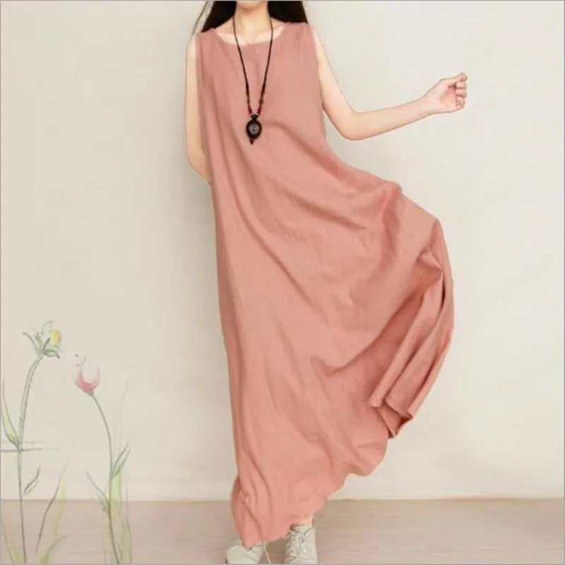 Robe Femme хлопковое льняное платье женское летнее повседневное Макси Платье с