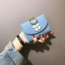 Fashion Ring Wallet Women Lady Short Wallets Four-Leaf Flower Mini Purses Fold PU Leather Portefeuille Femme Coin Card Holder