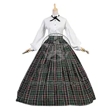 Dickens Country Plaid Tartan Victorian Gothic Ball Gown Period Lolita Dress Costume With Fashional Sleeves Elegant For Halloween