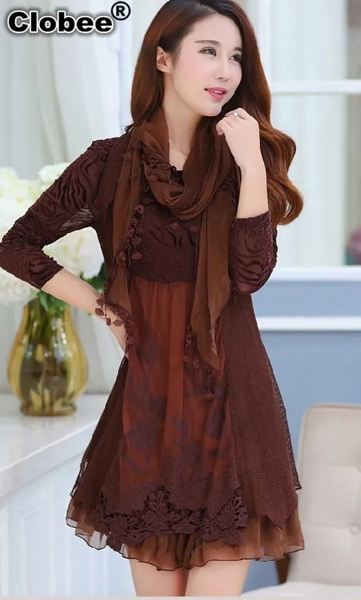 

dresses fall winter lace middle age mother dress plus size women clothing long sleeve A-line vintage dress dames kleding J130