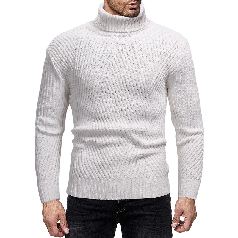 

Men Sweater 2019 New Men's Reversible Turtleneck Striped Sweater Pullover for Men