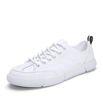 

Outdoor Running Shoes Men Lace Up Breathable Leather Rubber Sport Shoes Non Slip White Sneakers