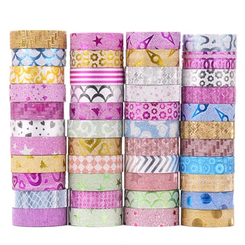 

10PCS Cute Kawaii Glitter Masking Washi Tape Decorative Adhesive Tape Decor DIY Scrapbooking Sticker Label Stationery