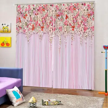 

3D Floral Thin Windows Curtains for Living Room Bedroom Decorative Kitchen Curtains Drapes Window Treatments Rustic Style