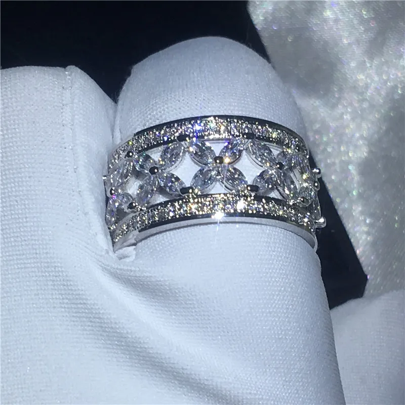 Роскошное цветочное кольцо серебряного цвета, AAAAA, Cz камень, большое обручальное кольцо для женщин, свадебные украшения
