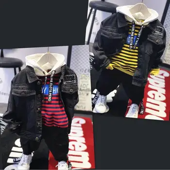 Baby Boy Clothing Set High Qulity Cotton Kids Toddler Clothes Jean jacket + Letter Hooded+pants 3pcs Suit For Boy Infant clothes