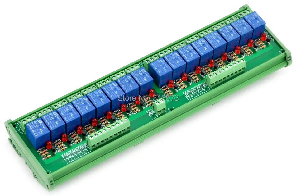 

DIN Rail Mount 16 SPDT Power Relay Interface Module, 10A Relay, 48V Coil.