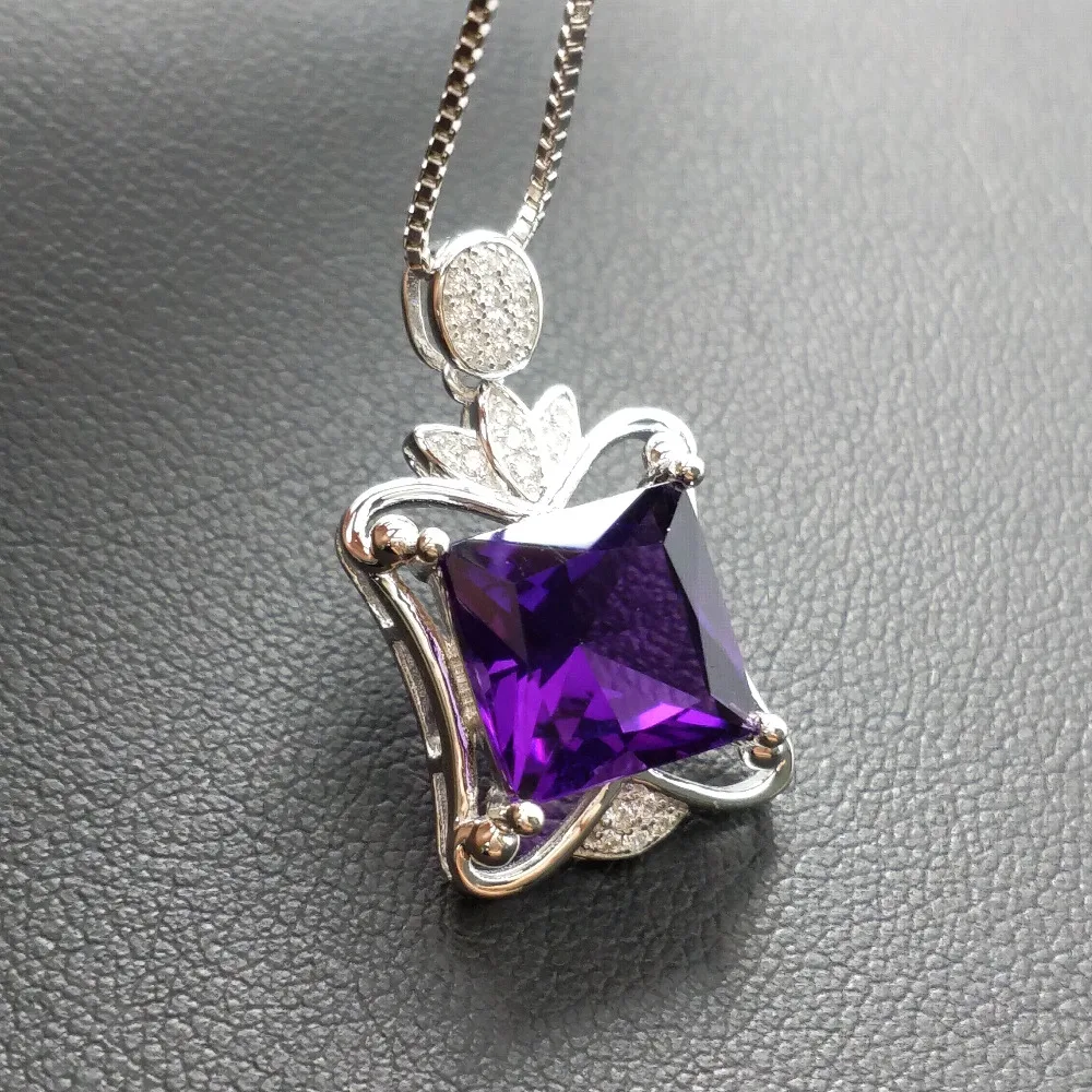 FLZB, Amethyst natural gemstone violet color in 925 sterling silver