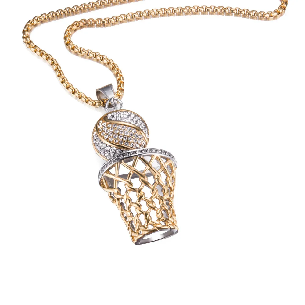 Buy 3 color Iced Out Bling Full Rhinestone Men Basketball Pendants Necklaces