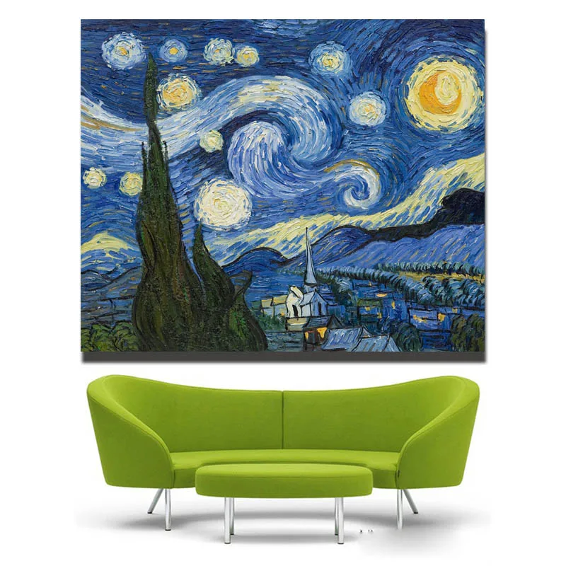 

Huge Picture Landscape Oil Painting On Canvas The Starry Night From Van Gogh canvas print Living Room Wall Art free shipping
