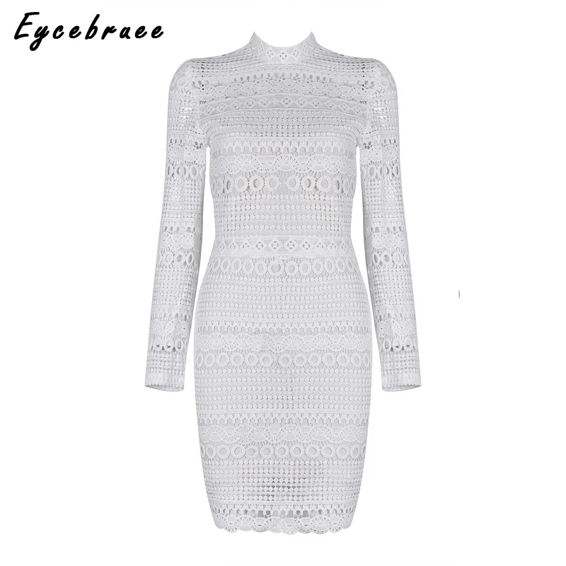 Eycebruee 2017 Chic Women Summer Lace Bandage Dress Turtleneck Long Sleeve Celebrity Party Bodycon Dresses White Mini Vestidos long-white-lace-dress Eycebruee 2017 Chic Women Summer Lace Bandage Dress Turtleneck Long Sleeve Celebrity Party Bodycon Dresses White Mini Vestidos long-white-lace-dress