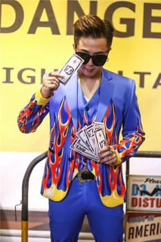 

S-XL ! Hot !Autumn new stage DSDJ blue flame nightclub bar men's singer suit jackets tide stage clothes costumes
