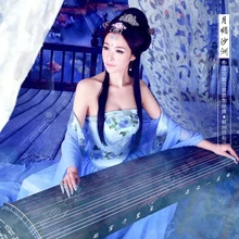 Юэ Mei SHA Чжоу Голубой шифон Красота Для женщин костюм феи древних китайский костюм выставка Дизайн