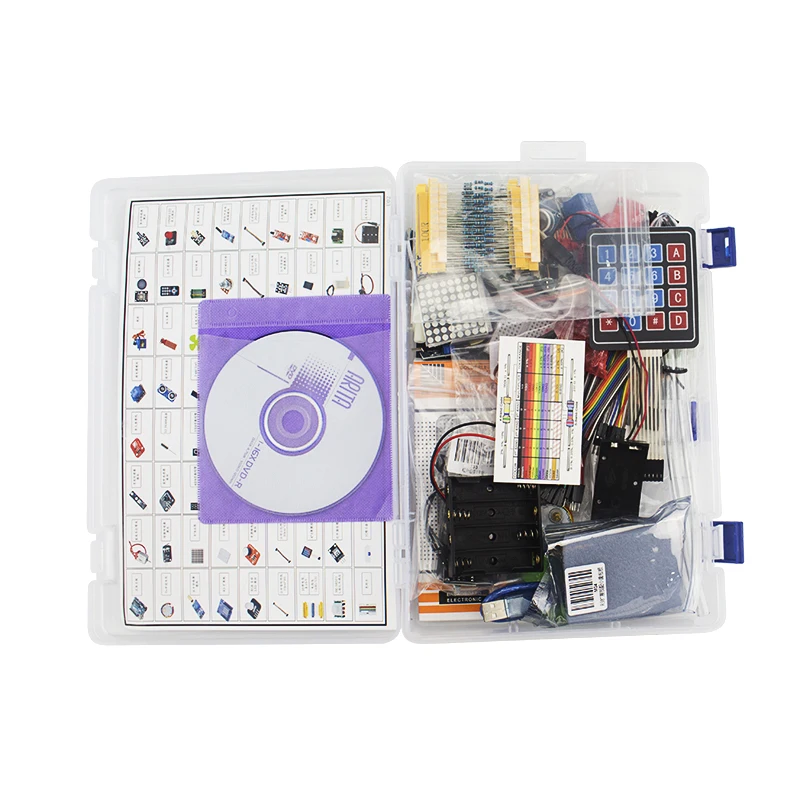 

New DIY Starter kit LCD 1602 + Breadboard + Sensors + Resistor + Battery Holder + USB Cable with Storage Box for UNO R3