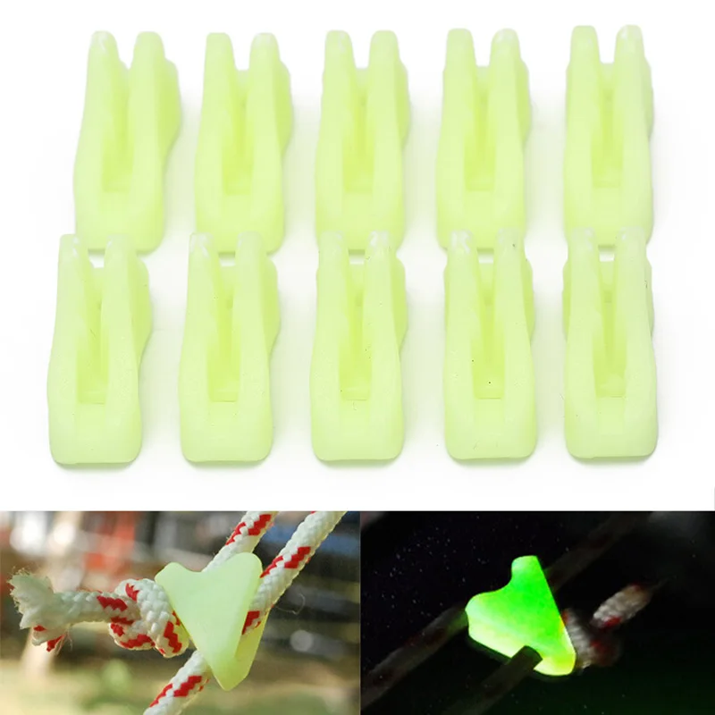 

Outdoor luminous rope buckle fluorescence tent triangle buckle alert reminder accidental danger tent wind rope adjuster 10Pcs