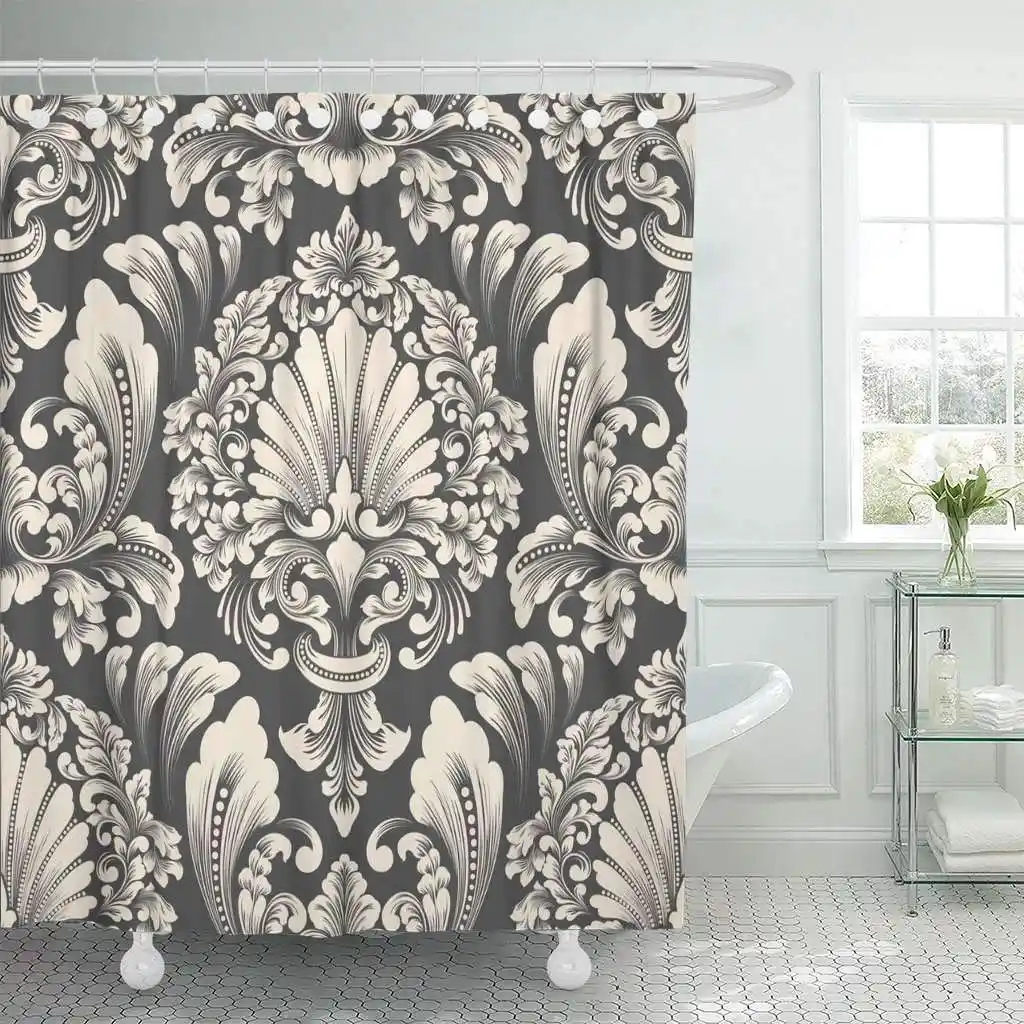 Fabric Shower Curtain Damask Classical Luxury Old Fashioned Royal