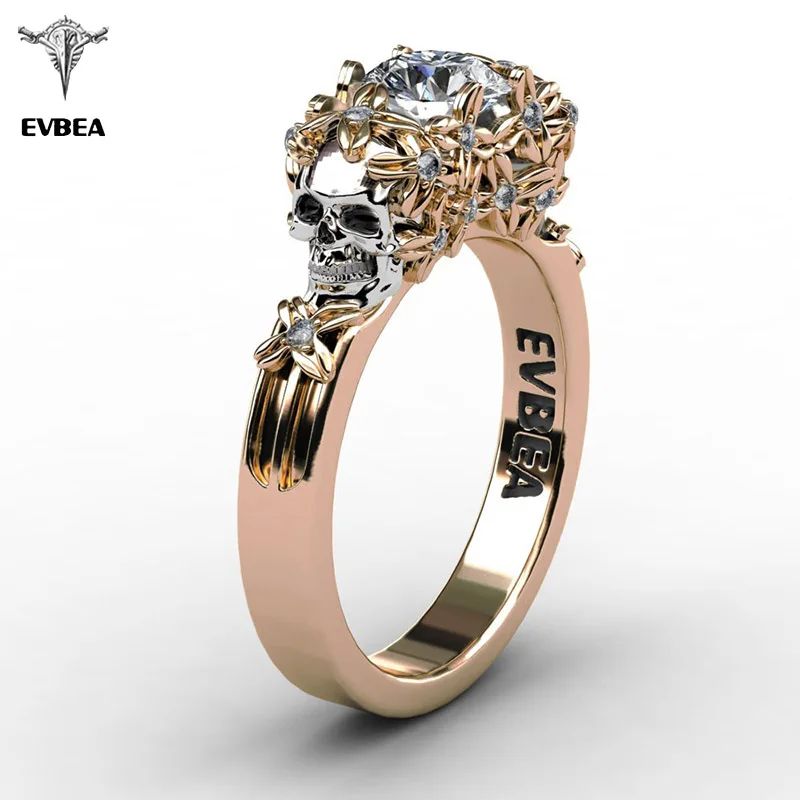 EVBEA элегантное женское кольцо с цирконом и золотым черепом, ювелирные изделия для Хэллоуина, обручальные кольца R351