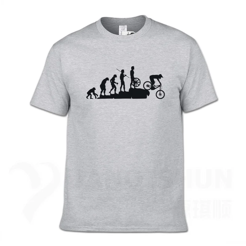 Интересный горный велосипед спуск футболка забавная Эволюция человека футболка мужская панк топы Футболка хипстер Хлопок велосипед Повседневная футболка - Цвет: Gray 2