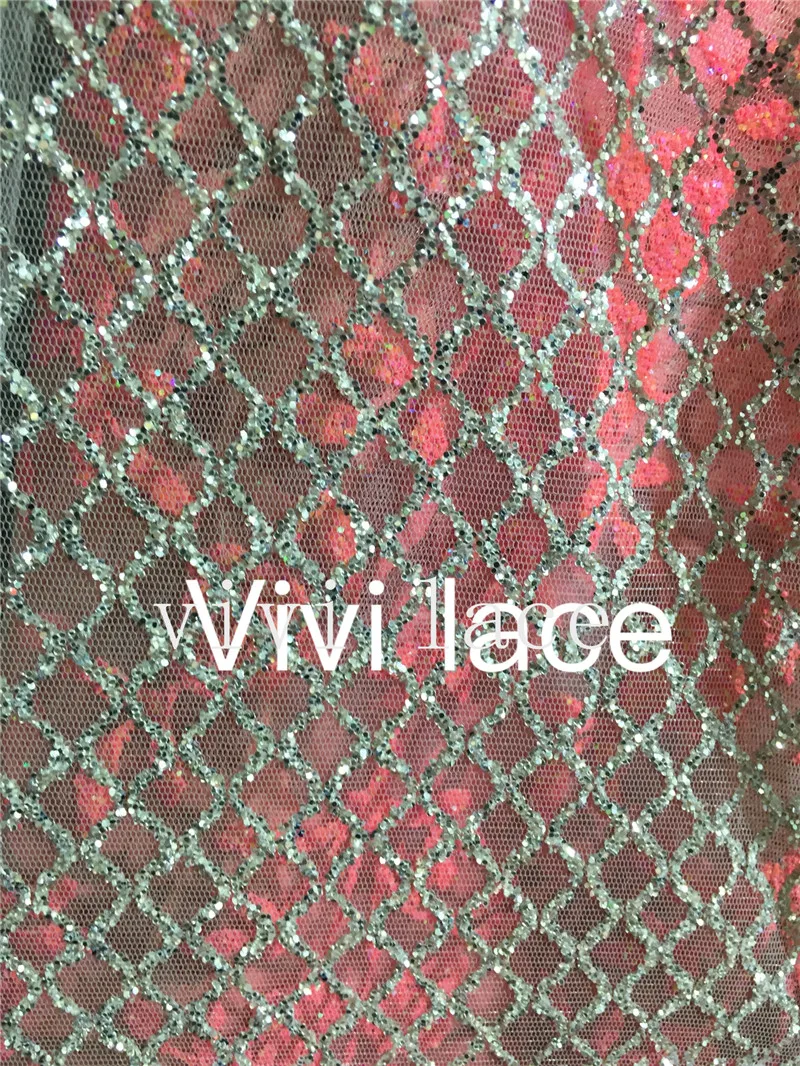 

a019# silver plaid 5yards nice tense dot pattern hand print glitter tulle mesh lace fabric for sawing wedding/ evening dress