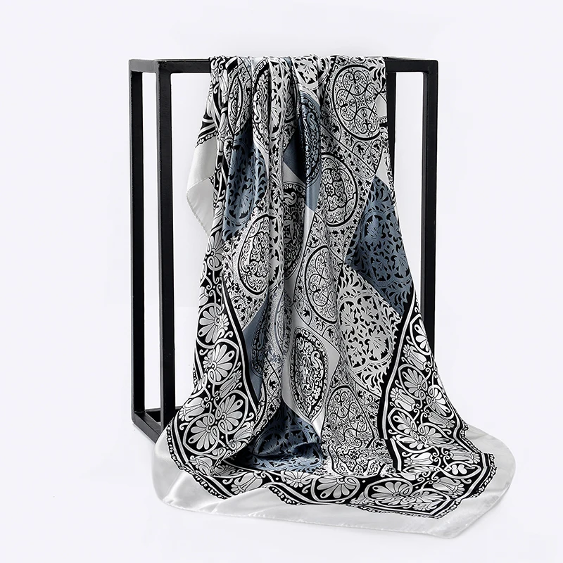 

New Design Black Woman Satin Silk Scarf 90*90cm Square Scarves for Women Head Scarf for Hair scarf Hijabs