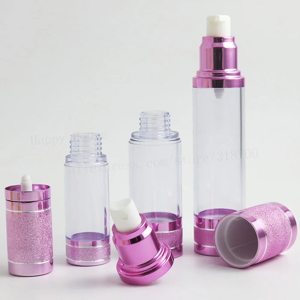 360pcs 15ML 30ML 50ML Cosmetic Vacuum Flask Pump Transparent Bottle Pink Gold Cap for Essential oils 5