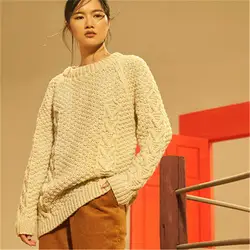 Новое поступление 100% шерстяной, ручной работы Oneck толстый вязаный женский модный однотонный H-прямой пуловер свитер один и более размер