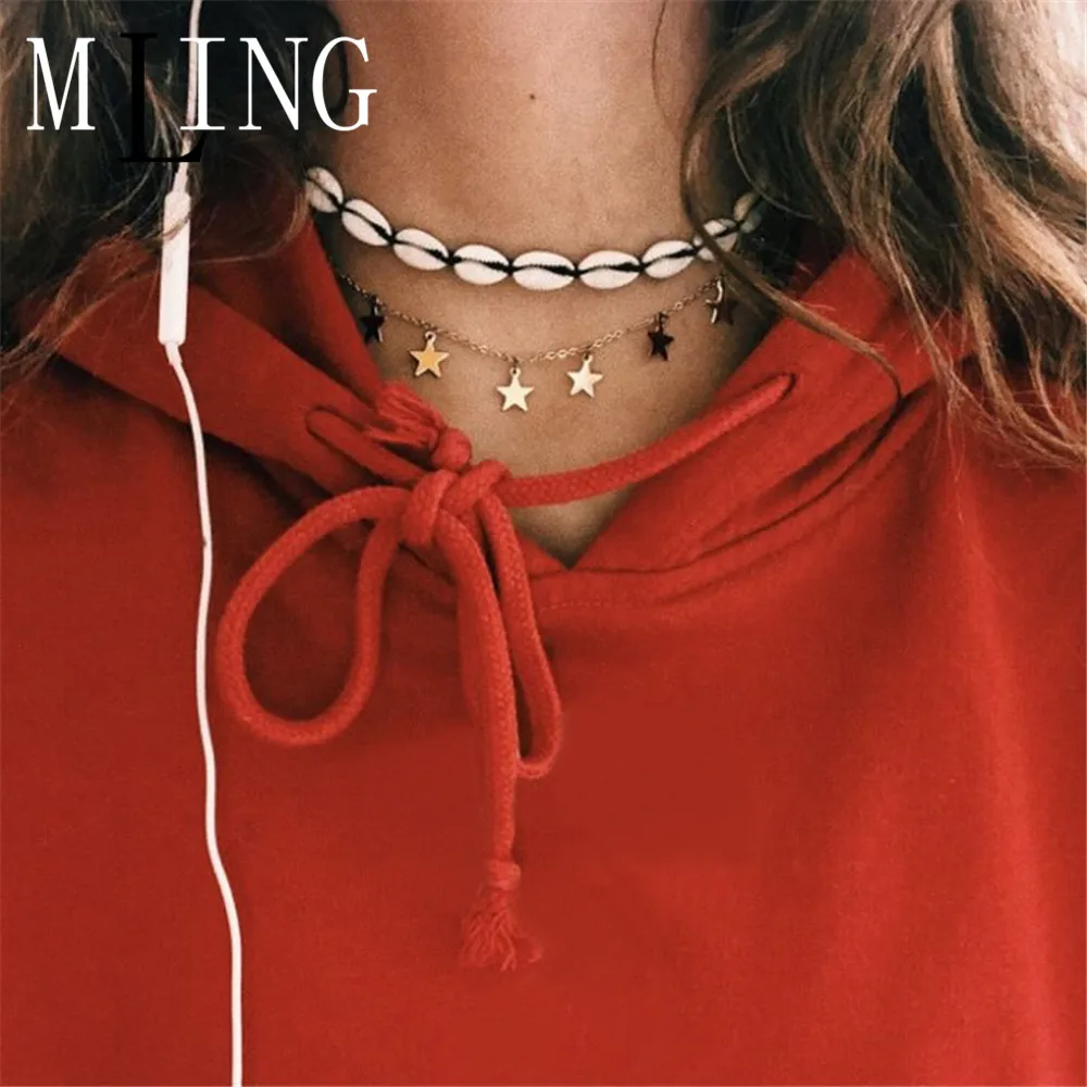 

MLING Vintage Beach Ocean Rope Chain Choker Necklace Bohemian Shell Pendant Necklace For Women