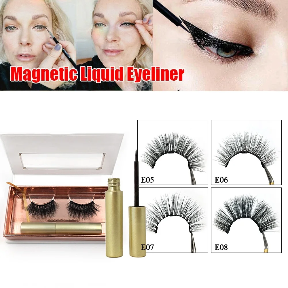 

2019 2in1 Magnetic Eyeliner +1pair Three-magnetic Mink False Eyelashes portable Waterproof lasting Quick Wear Eyelashes TSLM2