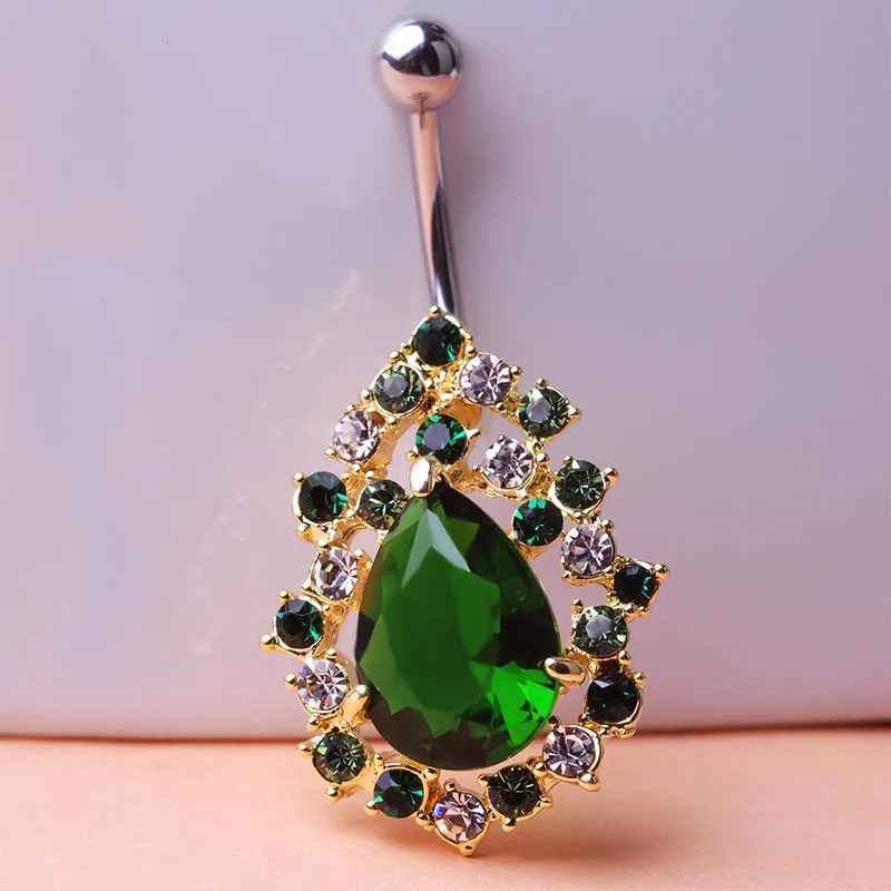 Big Green Rhinestone Rock Piercing Navel Ring 316LSteel Belly Button Ring Sexy Body Men font b